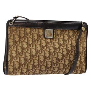 Authentic Christian Dior Trotter Canvas Shoulder Bag Brown Gold